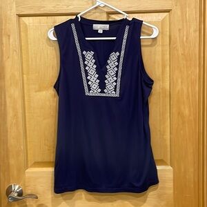 Carolyn Taylor blue v neck embroidered sleeveless tank top size XL